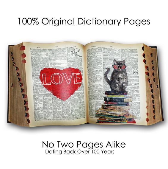 Pair of shoes can conquer" by VintageDictionary features a heart and cat with red glasses on old book pages over 100 years old—unique handmade wall decor and original book page art.